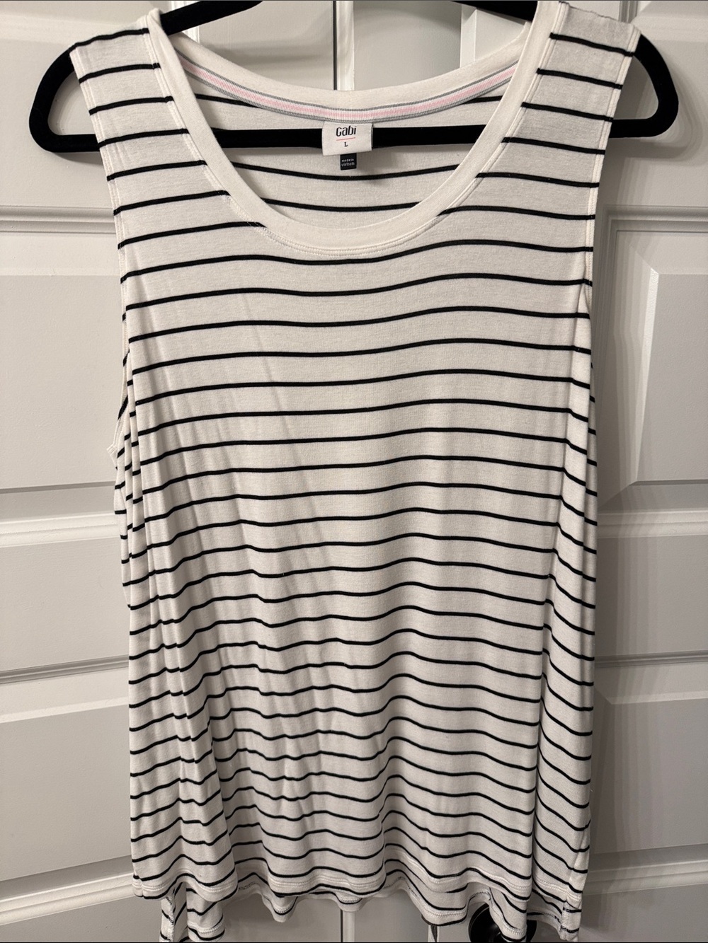 Cabi Black & White Striped Scoop Neck Tank Top
